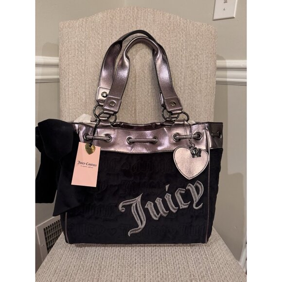 Juicy Couture Daydreamer 'Vintage Dreams' Tote Bag Black Liquorice/ Gunmetal NWT - Picture 2 of 9